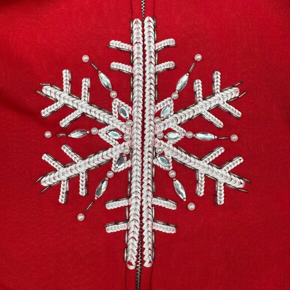 Quacker Factory Red Snowflake Zip Up Hoodie Jacket XL Christmas Embellished - Picture 7 of 9